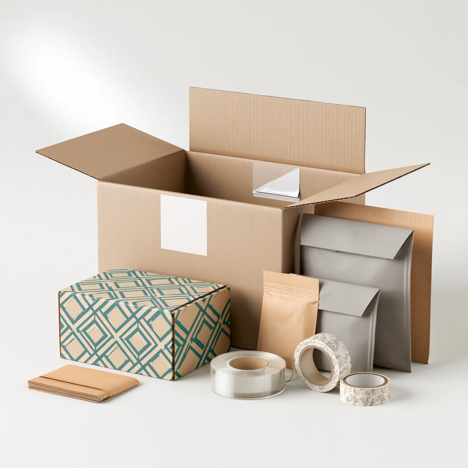 Custom packaging kit components laid out on a table